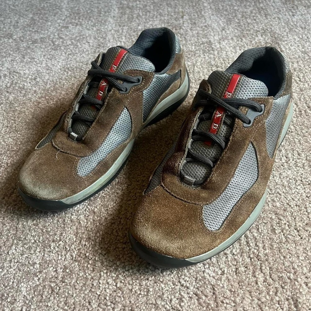 VTG 00s / Y2K Prada Americas Cup Brown Suede Leather Sneakers - Picture 3 of 7